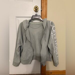 Calvin Klein Performance Sage Green Hoodie with Logo Sleeve